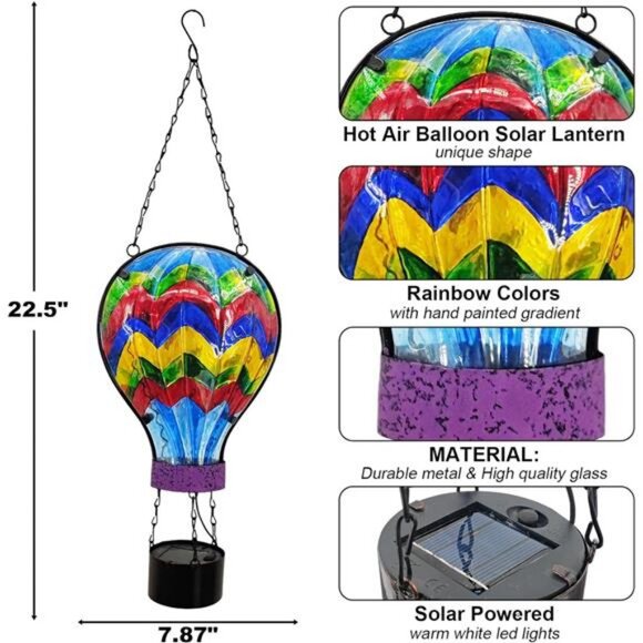 Hanging Solar Lantern Waterproof Hot Air Balloon Decor Solar Light Tabletop Lamp - Picture 2 of 7